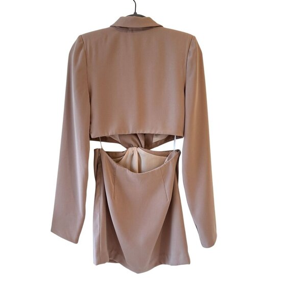 MAJORELLE Leticia Blazer Mini Dress Size S Open Back Beige Cutouts - Picture 5 of 10